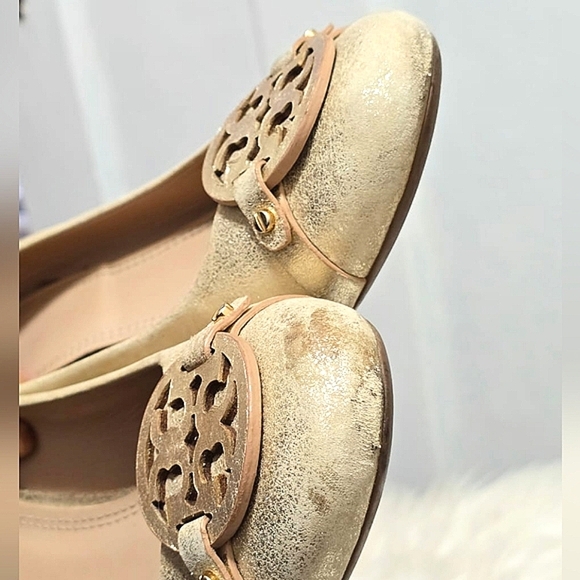 Tory Burch Gold Metallic Leather Wedge Pumps Heels Women's Size 10.5 M🌴 - Picture 7 of 10